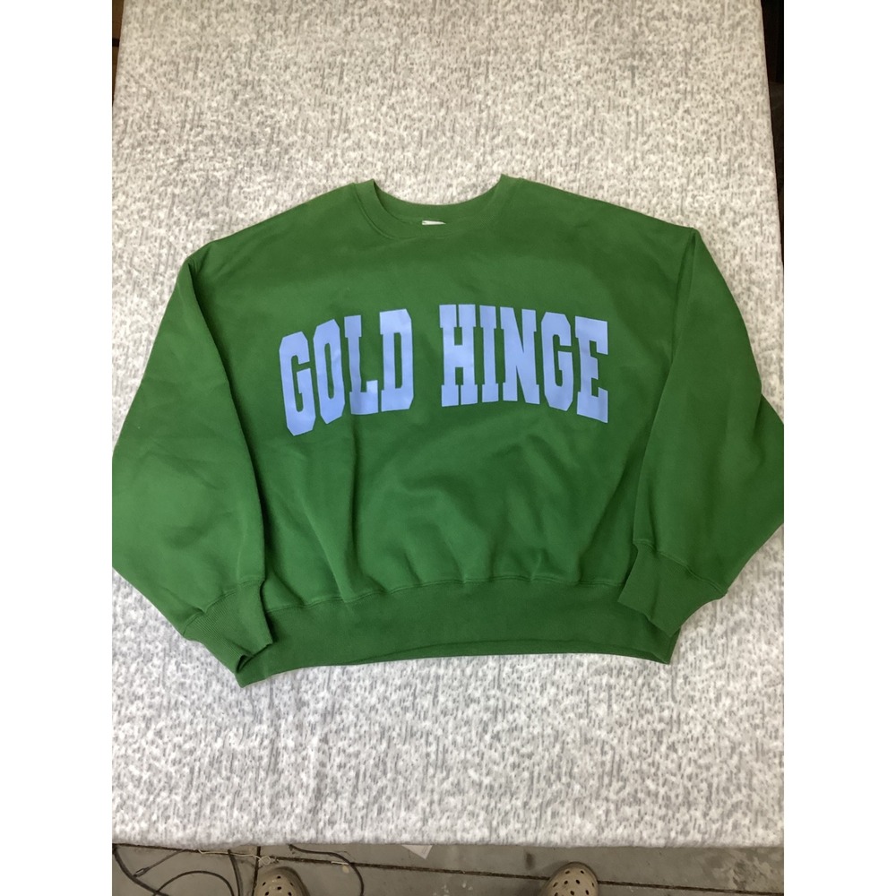Gold Hinge Arch Crew Sweatshirt Green Blue Logo Cropped Pullover GH113-GRN Small